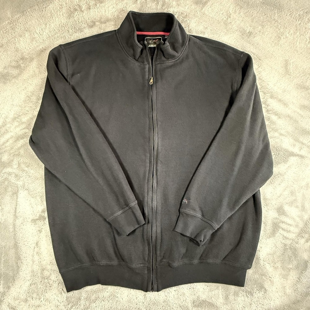 Greg Norman Sweater Mens Size 2XL Black Full Zip Mock Neck Knit Shark Logo Golf